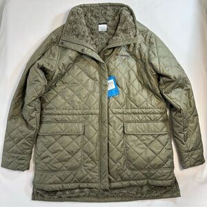 Columbia Women’s Winter Coat Olive Green Fleece Lined Drawstring XL NWOT